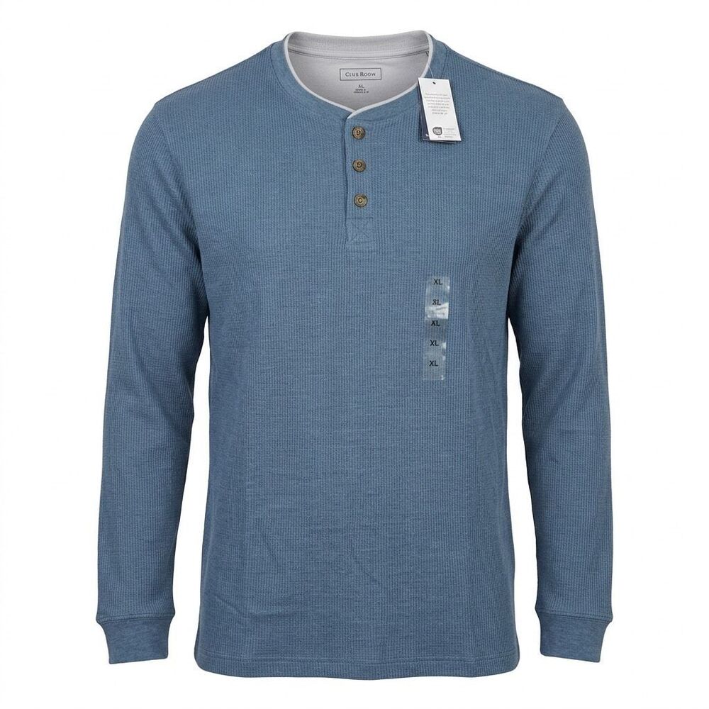 Club room Men’s Thermal Henley Knit Sz XL Blue NWT